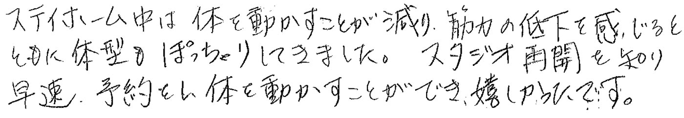 スタジオ再開後のお喜びの声